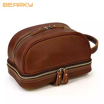 Top Selling Products Luxury Design Men Large Leather Makeup Bag With Zipper 